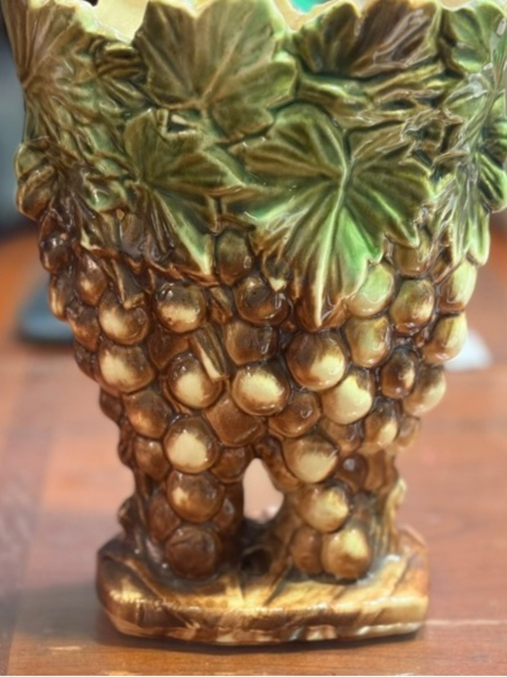 Vintage McCoy Grape Cluster Ceramic Vase - Green & Brown